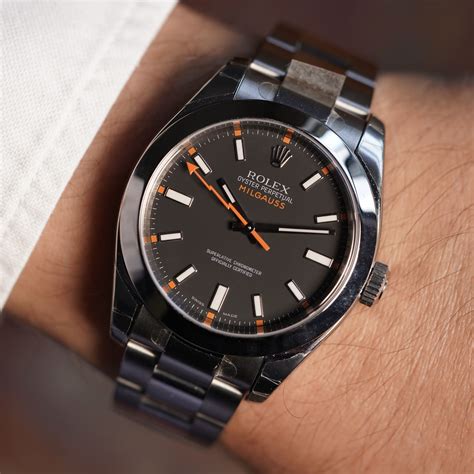 rolex milgauss black on wrist|Rolex Milgauss black price.